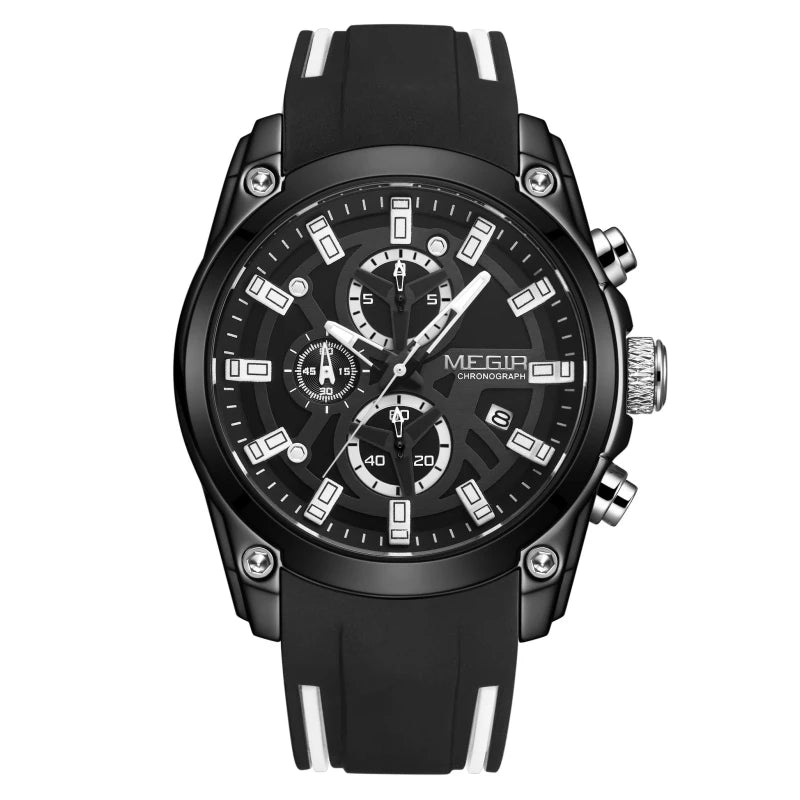 MEGIR 2144 Men's Chronograph Wristwatch - Silicone Band Sport Watch for Men, Relojes Para Hombres