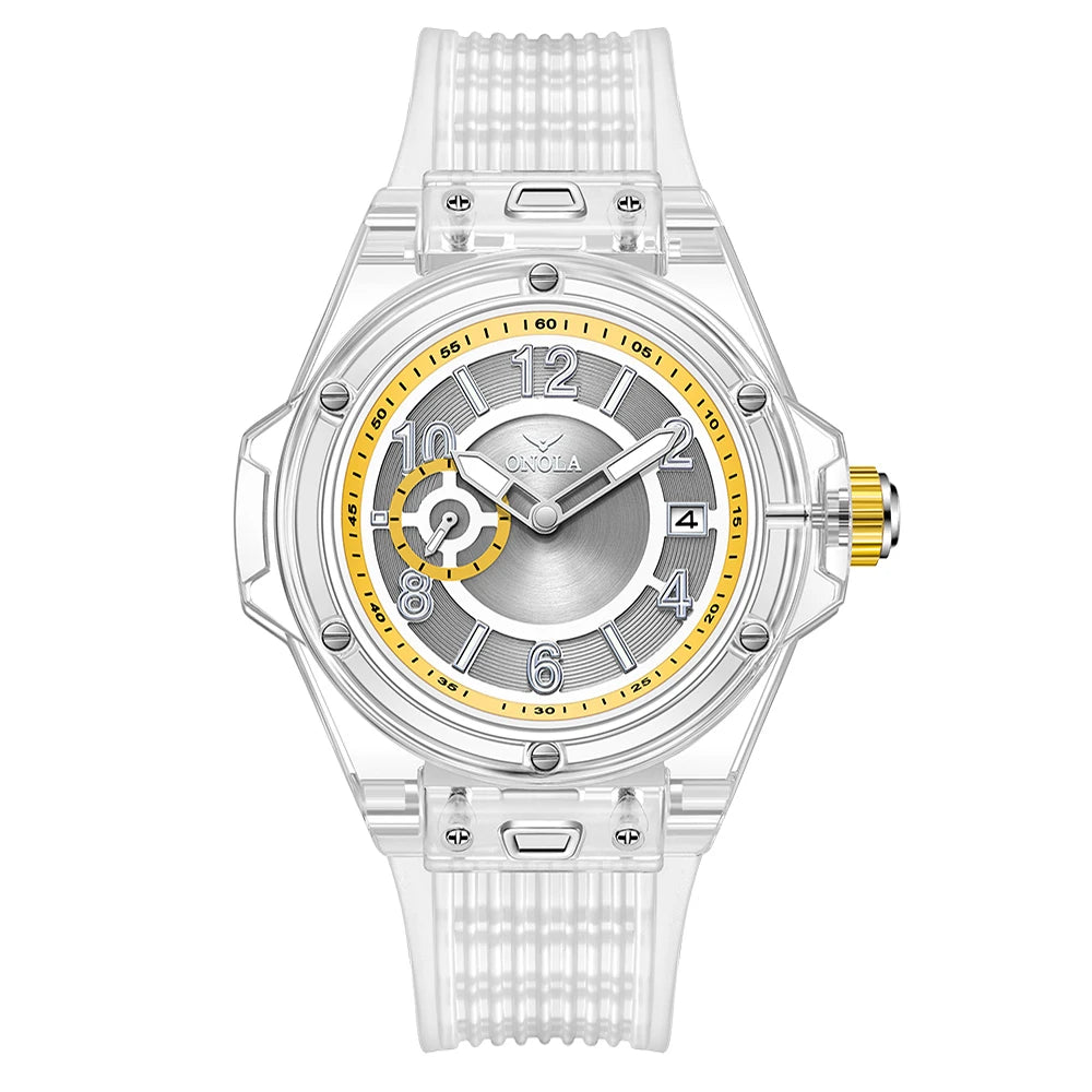 ONOLA 3836 Men & Women's Quartz Watch – Square Sport Design, Silicone Strap, Luminous Glass