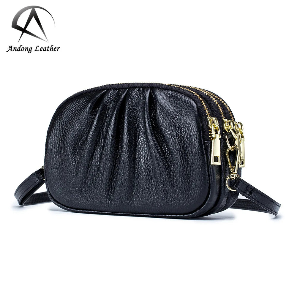 Women Genuine Cow Leather Shoulder Bag Simple Cowhide Large Phone Pocket Sling Bag Nelly