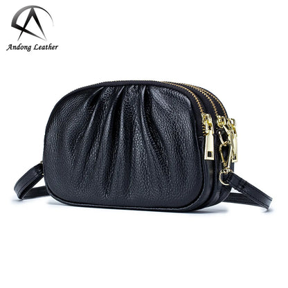 Women Genuine Cow Leather Shoulder Bag Simple Cowhide Large Phone Pocket Sling Bag Nelly