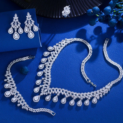 4pcs Luxury Cubic Zirconia Tassel Jewelry Set for Women – Big Necklace, Earrings, Bracelet & Ring | Bridal Wedding Jewelry Anne-Claire