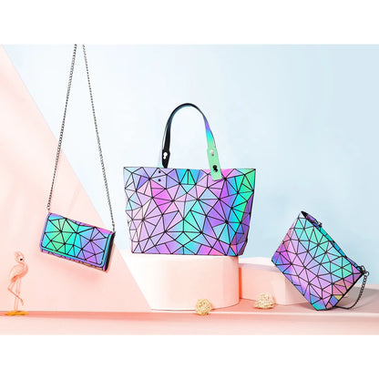 Shoulder Bags Wallet 3 Pieces Set Ladies Geometric Luminous Bag Jela
