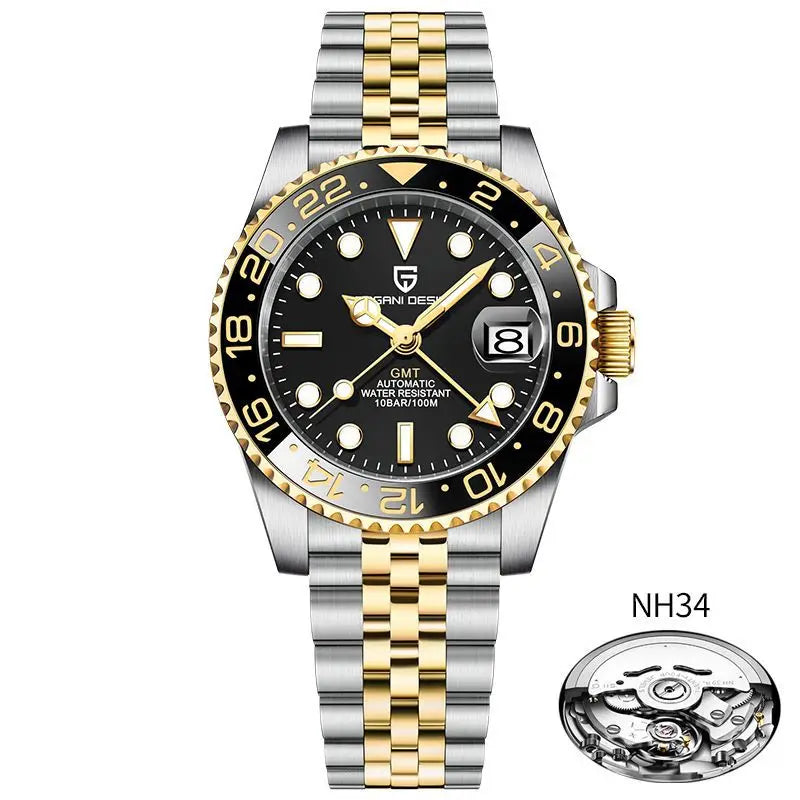 PAGANI DESIGN PD‑1662 Men’s GMT Automatic Mechanical Watch | Sapphire Glass, Stainless Steel, 100M Waterproof Luxury Timepiece