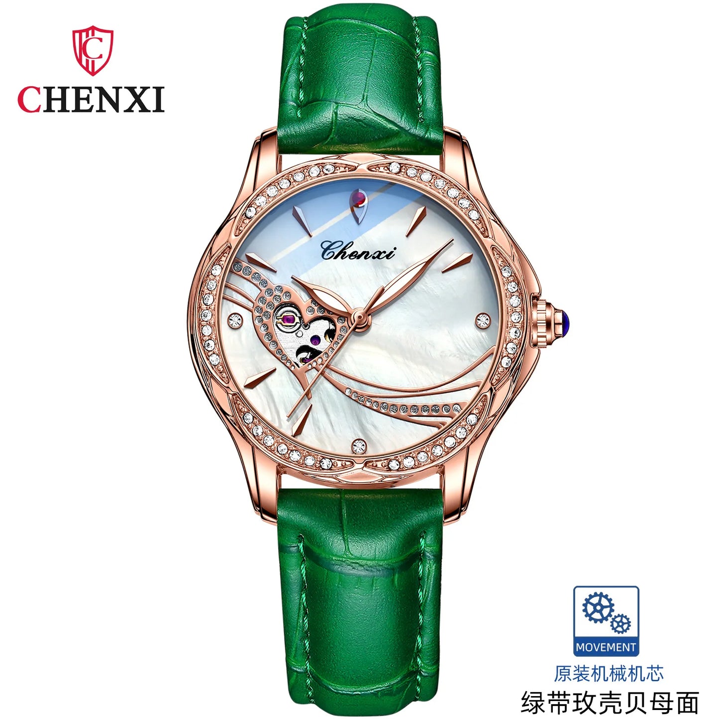 CHENXI 8837 Women's Luxury Diamond Skeleton Watch - Automatic Mechanical Stainless Steel Waterproof Timepiece