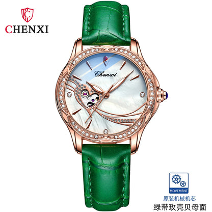 CHENXI 8837 Women's Luxury Diamond Skeleton Watch - Automatic Mechanical Stainless Steel Waterproof Timepiece