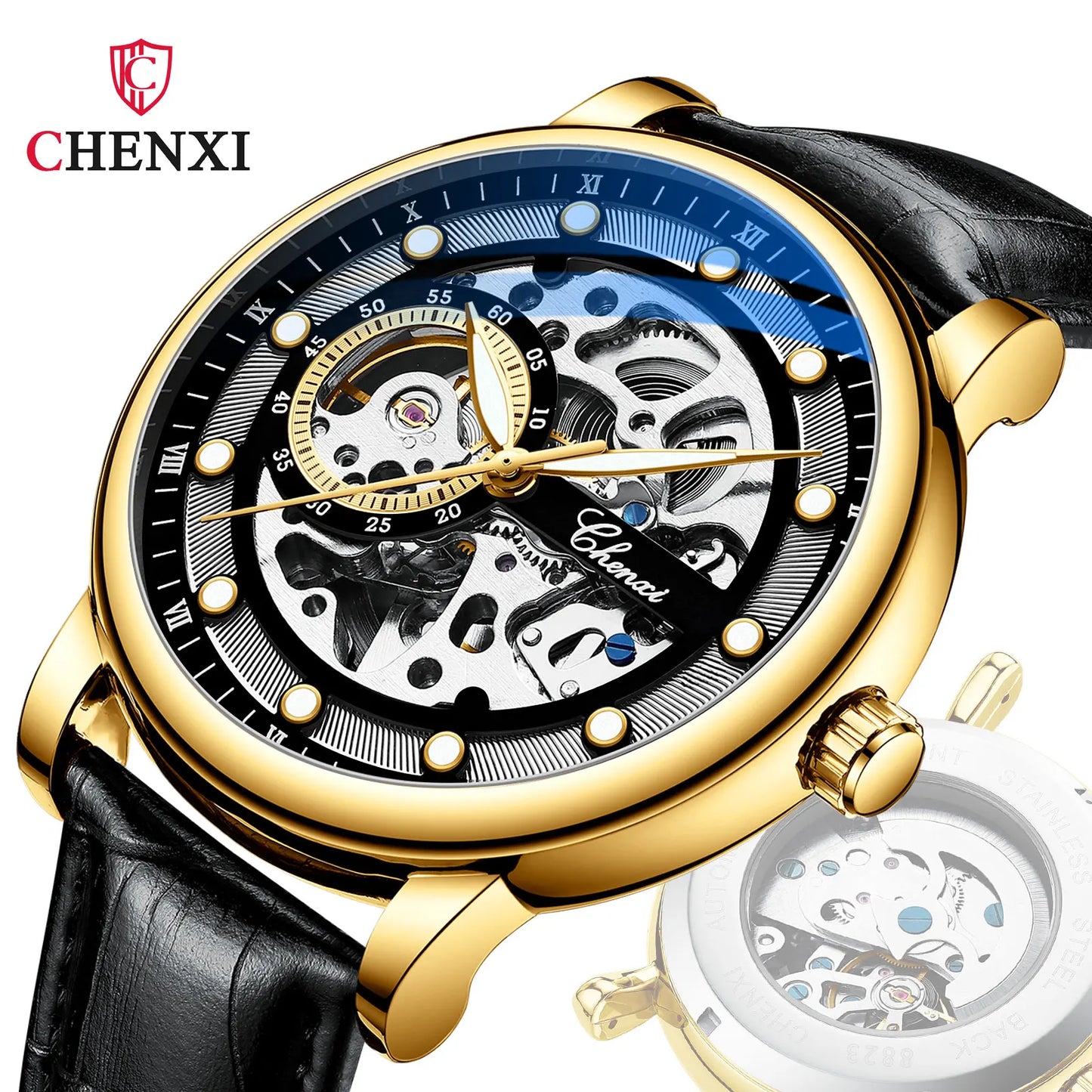 CHENXI 8843 Men’s Luxury Mechanical Watch – Automatic Skeleton Design, Waterproof Business Wristwatch