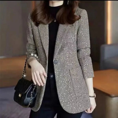 Women's Retro Korean Blazer – Warm Long Fall Coat, Tailored Casual Luxury Jacket for Trendy Outfits Maddy