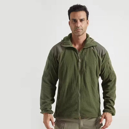Men's Plaid Fleece Tactical Jacket – Warm Hooded Coat for Winter Hiking & Camping Tyrion