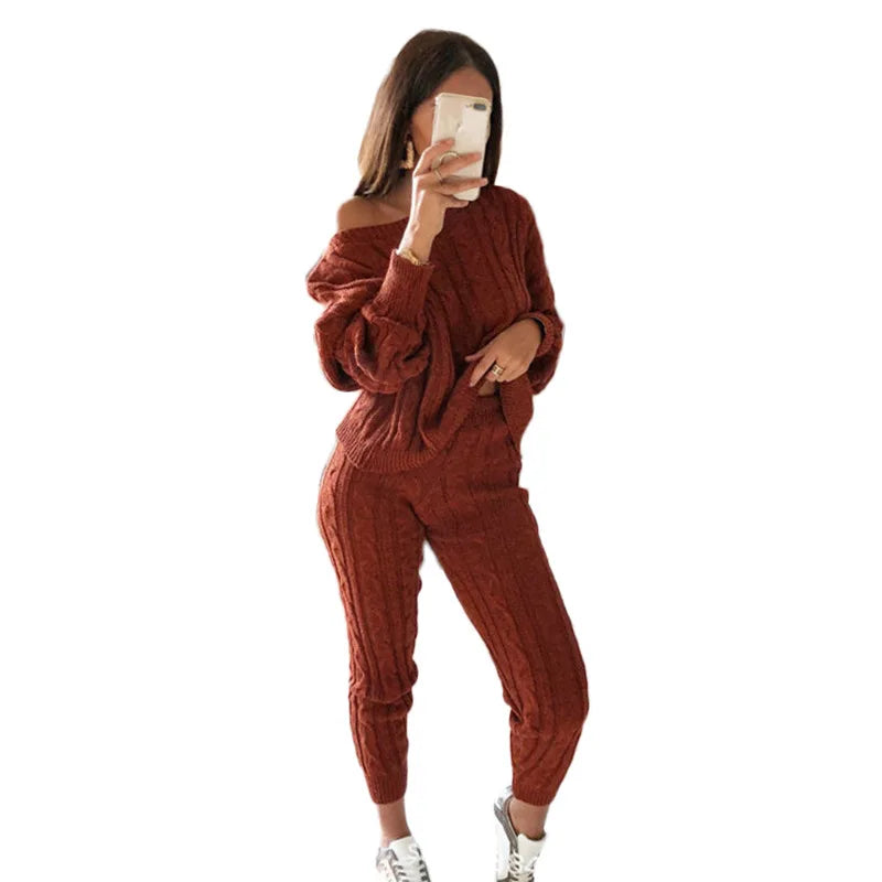 Women's Multi-Color Turtleneck Sweater Set - Drop Shoulder Knitwear for Comfortable Fall Fashion Lavinia