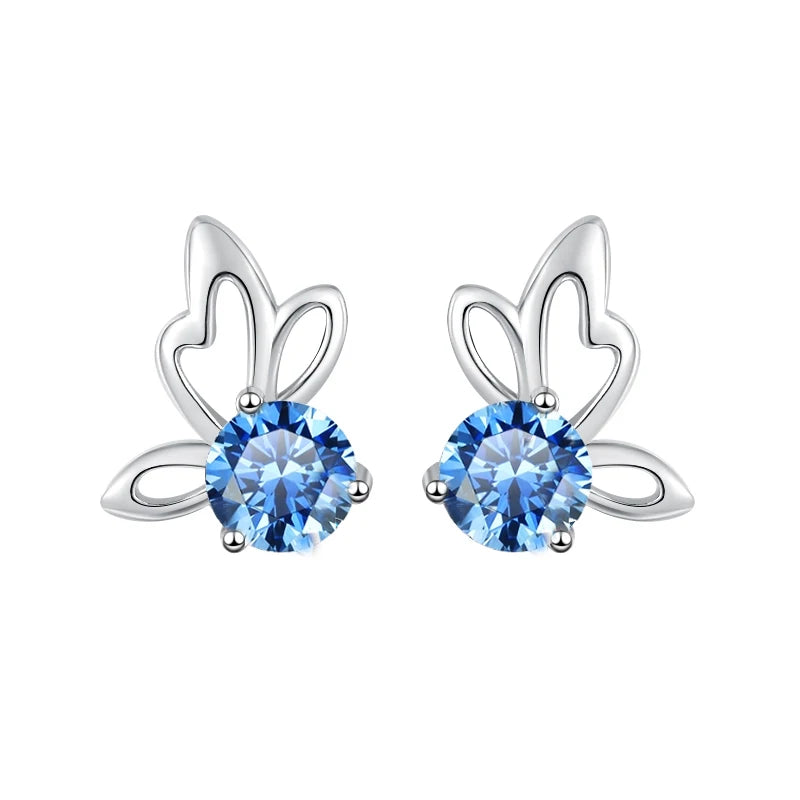 Fine Jewelry | 0.5Ct×2 Round Blue Moissanite Angel Wing Earrings | GRA Certified S925 Sterling Silver Studs for Women Jen