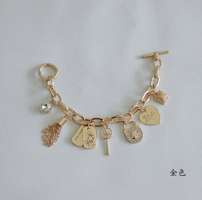 Luxury Korean Charm Bracelet – Gold-Plated Love Letter Pendant Chain for Women, Elegant and Trendy Jewelry