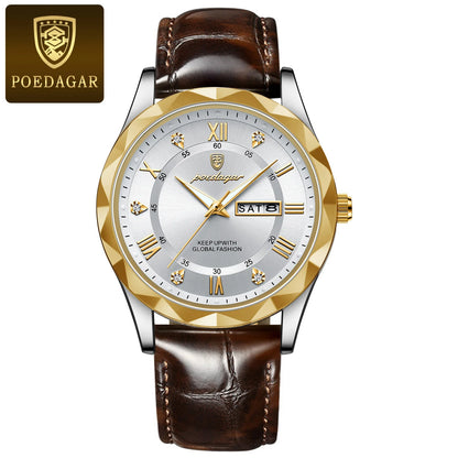POEDAGAR 615 Waterproof Men's Watch – Luxury Quartz Wristwatch with Date & Week Display