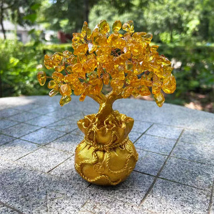 Seven-Chakra Pink Crystal Tree – Natural Healing Stone Ornament for Energy Balance