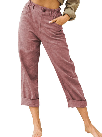 Summer High-Waist Cotton Linen Trousers | Loose Fit Casual Solid Color Pants for Women Trina