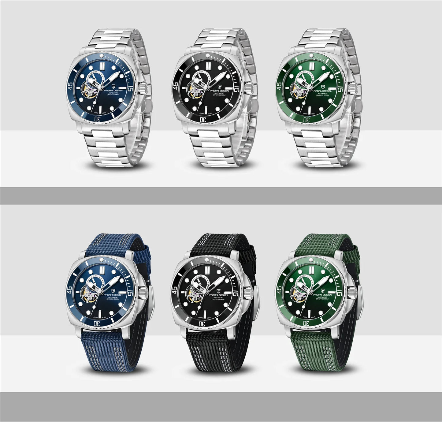 PAGANI DESIGN PD1736 Men's Automatic Mechanical Watch - 2024 New Sapphire Diving Watch, Stainless Steel