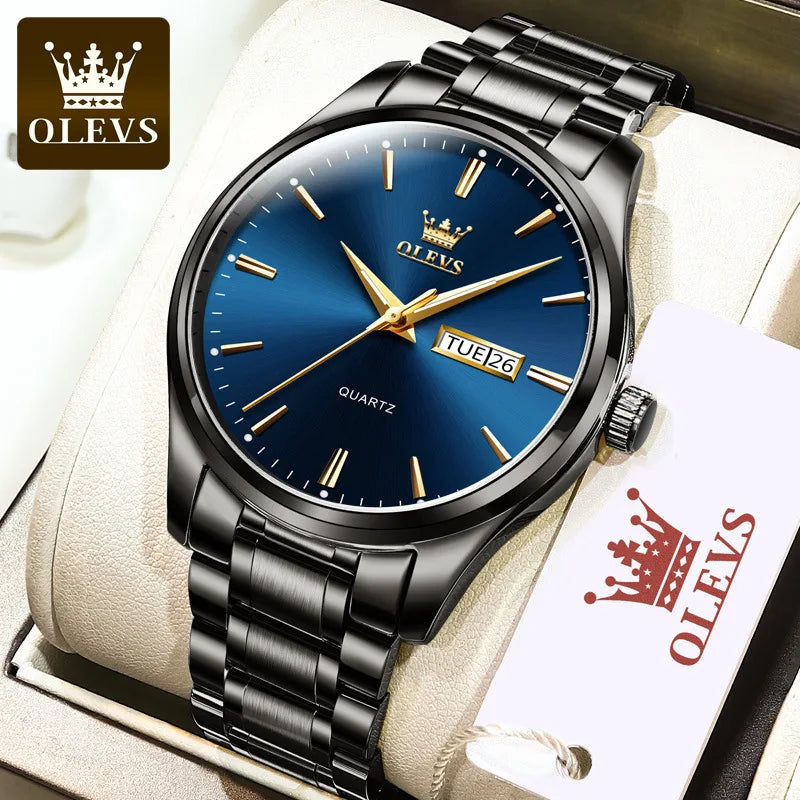 OLEVS 6898 Quartz Wristwatch: Hot-Selling Affordable Steel Strap Watch for Men | Waterproof, Week Display, Business Style