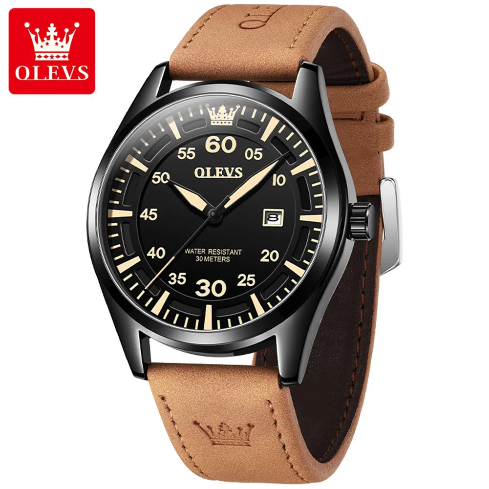 OLEVS 9962 Men's Luxury Watch - Ultra-Thin Leather Band, Business Casual Quartz Wristwatch