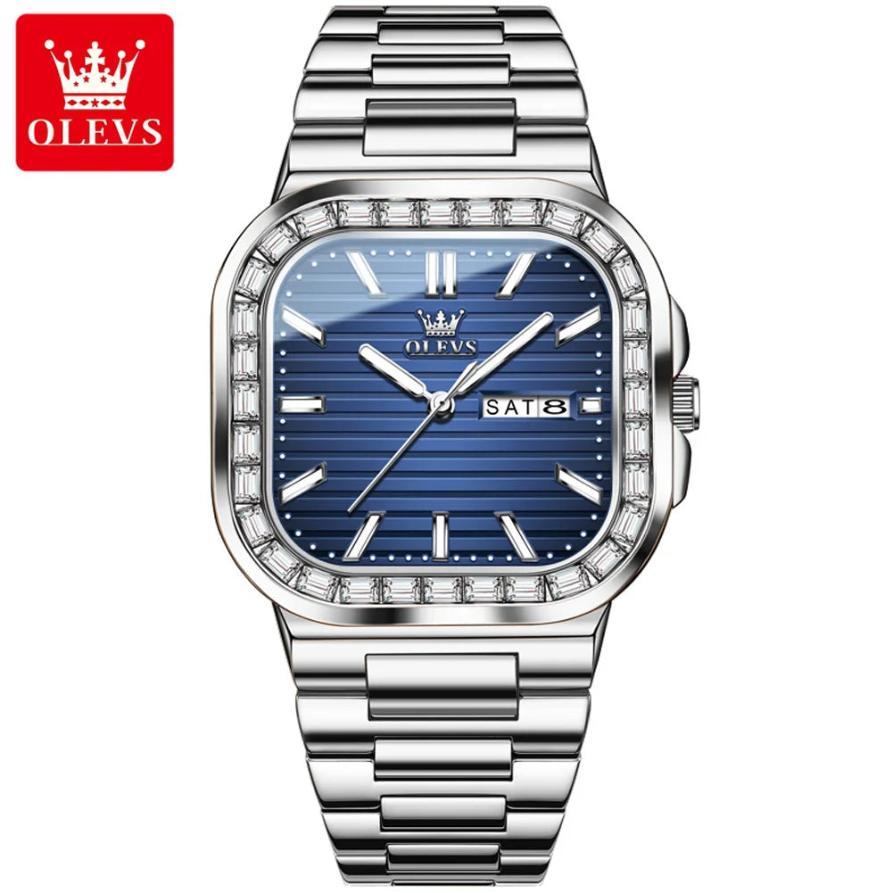 OLEVS 9966 Men's Rose Gold Watch - Square Dial, Quartz Movement, Waterproof, Week & Date Display