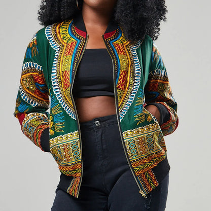 Women's African Dashiki Print Ethnic Jacket - Stand Collar, Stylish Traditional Clothing Rosamond