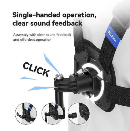 TELESIN Adjustable Quick-Release Chest Strap | Action Camera Mount for DJI, GoPro, Insta360