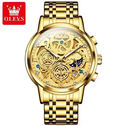 OLEVS 9947 Luxury Men's Watch - Gold Automatic Mechanical Quartz Sport Wristwatch, Waterproof High-End Business Design