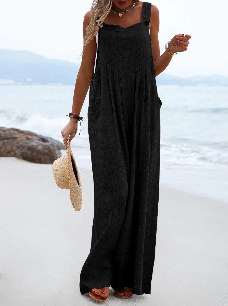 Women's Wide-Leg Overalls | Casual Cotton Linen Baggy Jumpsuit Shaina
