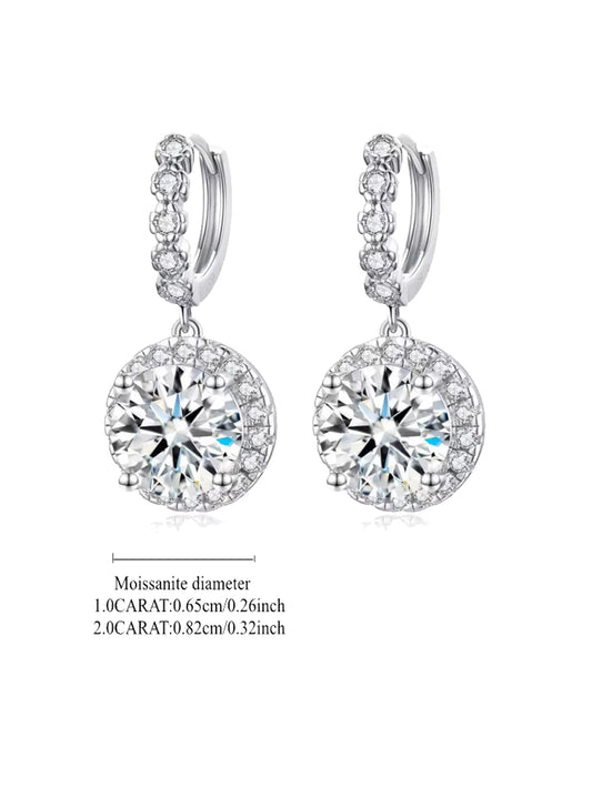 1-2 Carat Moissanite Earrings for Women – S925 Sterling Silver, Fashionable Light Luxury Design, Perfect Gift for Ladies