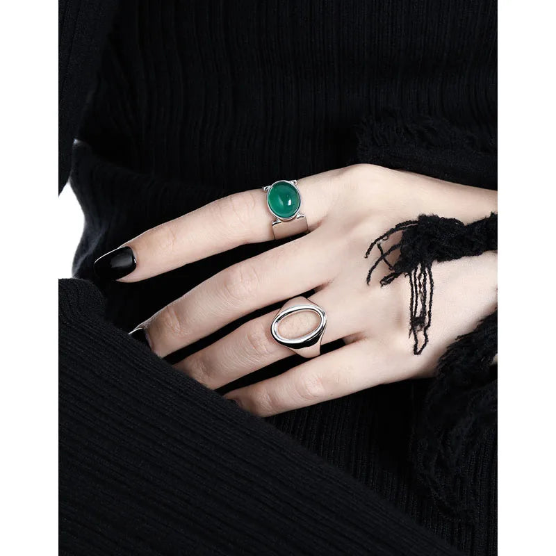 925 Sterling Silver Chunky White Agate & Green Chalcedony Ring for Women – Luxury Statement Jewelry Asli
