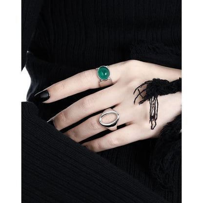 925 Sterling Silver Chunky White Agate & Green Chalcedony Ring for Women – Luxury Statement Jewelry Asli