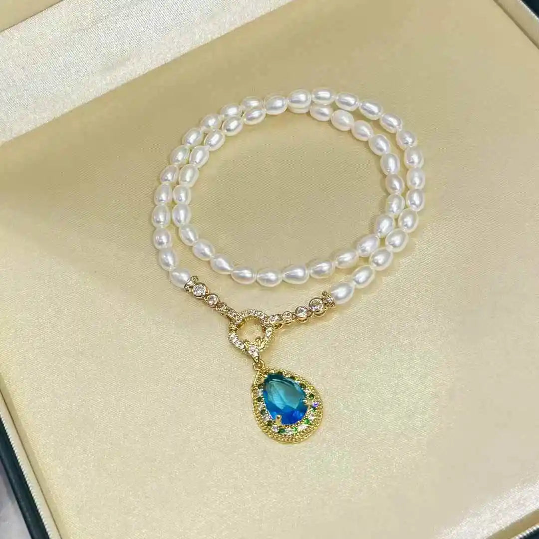 Natural 5–6mm Freshwater Pearl Jewelry Set – White Rice Pearl Necklace, Ring & Water Drop Design (3‑Piece Set)