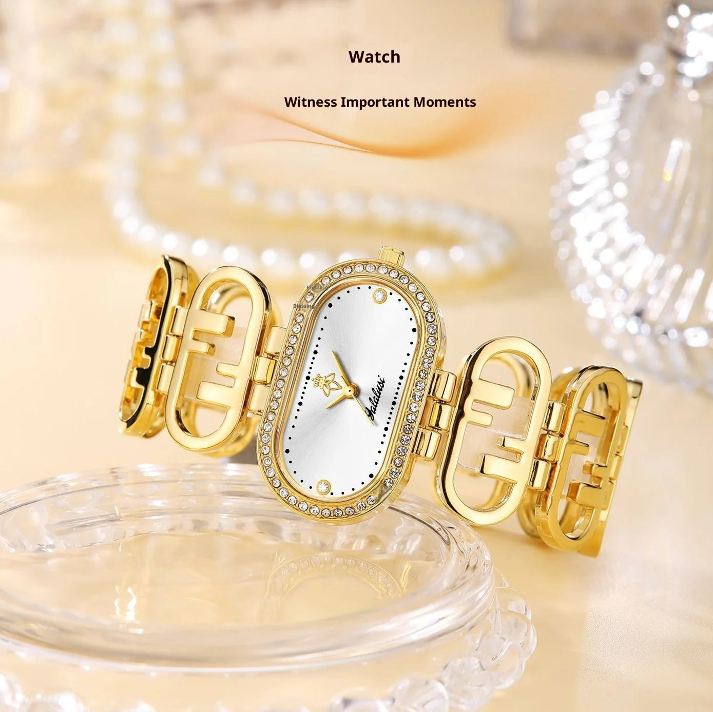 Women’s Oval Quartz Watch – Gold‑Tone Alloy Case with Diamond Accents, 30M Water Resistant Analog Watch for Daily Wear & Gifts Velmira