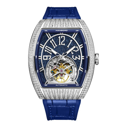 HANBORO Men’s Automatic Skeleton Flywheel Watch – Stainless Steel Case, 5BAR Water Resistant, Mechanical Luxury Wristwatch (Magic Series) Serkan