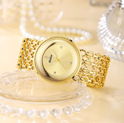 Orimart Luxury Women’s Quartz Watch – Vintage Dial, Rhinestone Accents, Hollow Alloy Strap, 30M Water Resistant Aeriselle