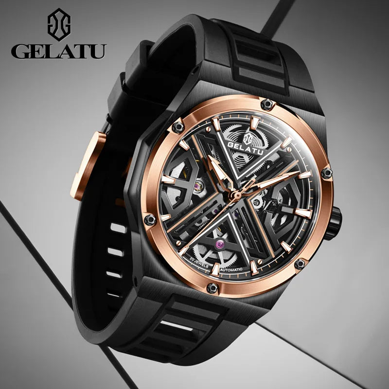 GELATU 6006 Men’s Luxury Automatic Mechanical Watch – Rainbow Dial, Waterproof Sport Design, Silicone Strap Rickon