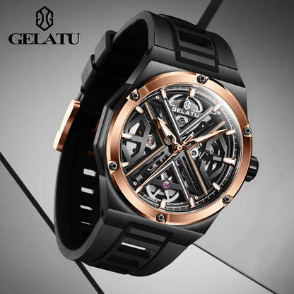 GELATU 6006 Men’s Luxury Automatic Mechanical Watch – Rainbow Dial, Waterproof Sport Design, Silicone Strap Rickon