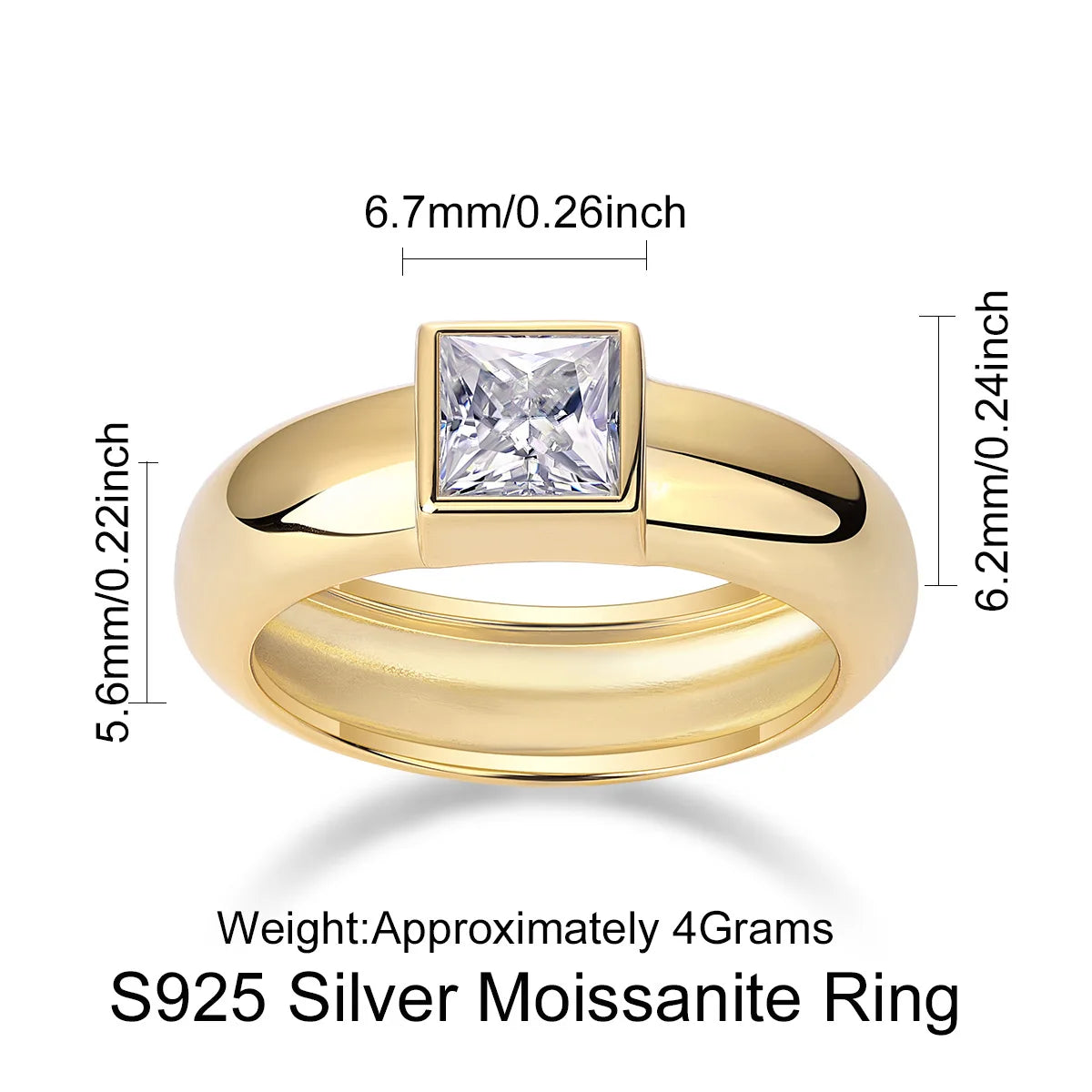 1CT 5.5mm Princess Cut Moissanite Ring – S925 Sterling Silver, 18K Gold Plated Women's Valentine’s Day Gift