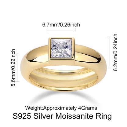 1CT 5.5mm Princess Cut Moissanite Ring – S925 Sterling Silver, 18K Gold Plated Women's Valentine’s Day Gift