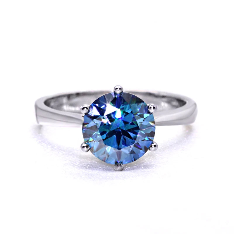 Sapphire Blue Moissanite Ring 1–2 Carat – 925 Sterling Silver White Gold Plated for Women
