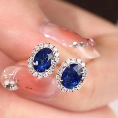 Aimgal NGTC Certified 2.3CT Lab-Created Royal Blue Sapphire Stud Earrings – 925 Sterling Silver & 18K Gold Plated, Wedding & Engagement Jewelry for Women