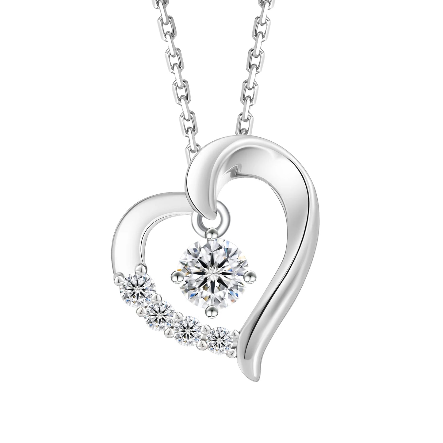 Valentine’s Day Heart Charm Necklace for Women – 925 Sterling Silver “I Love You” Pendant with Moissanite Diamond, Gift Jewelry for Birthday & Anniversary