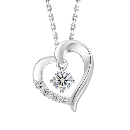Valentine’s Day Heart Charm Necklace for Women – 925 Sterling Silver “I Love You” Pendant with Moissanite Diamond, Gift Jewelry for Birthday & Anniversary