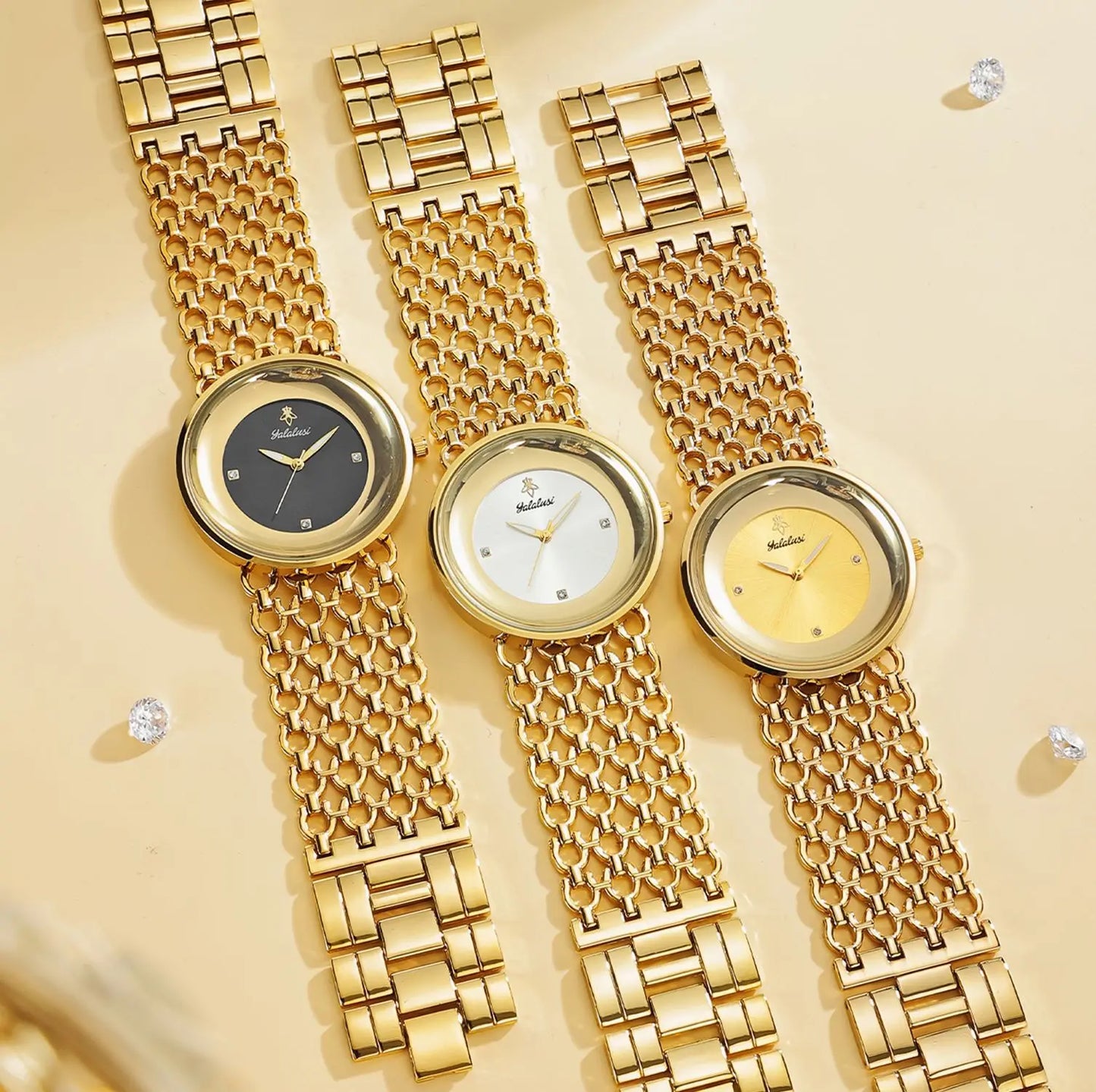Orimart Luxury Women’s Quartz Watch – Vintage Dial, Rhinestone Accents, Hollow Alloy Strap, 30M Water Resistant Aeriselle