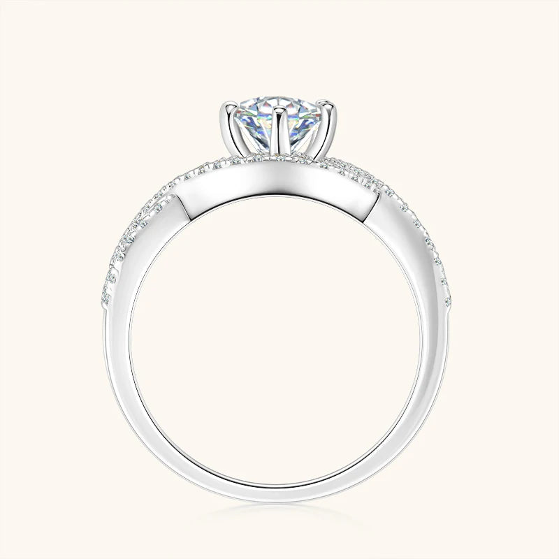 1ct 6.5mm Moissanite Engagement Ring – 925 Sterling Silver Six Prong Infinity Twist Shank Wedding Ring for Women Talisa