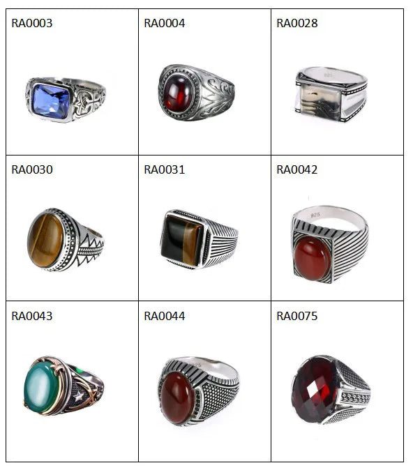 Vintage Punk 925 Sterling Silver Ottoman Tugra Men’s Ring – Square Black Stone, Engraved Retro Floral Design