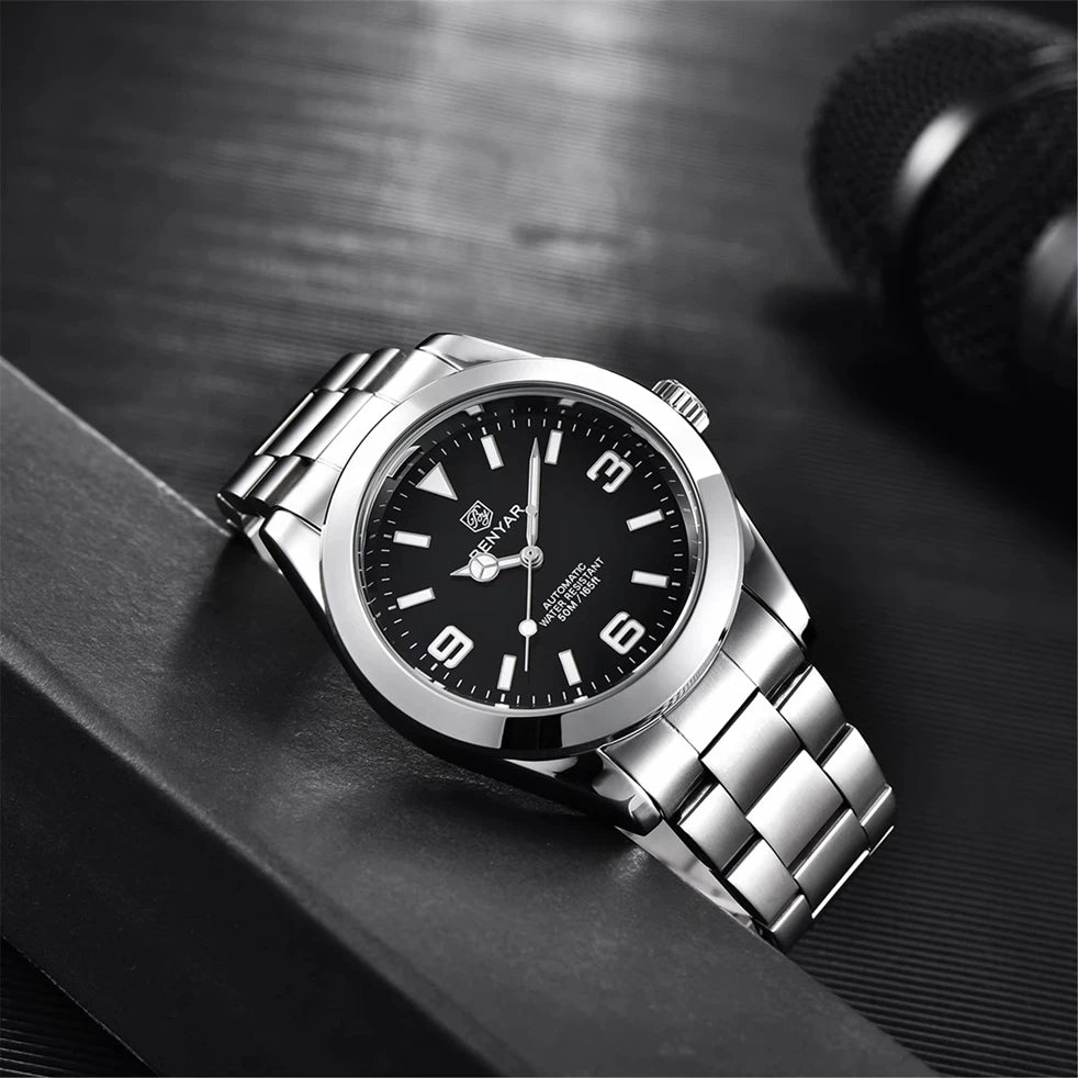 BENYAR 5177 Automatic Watch for Men – 50M Waterproof Stainless Steel Luxury Business Sports Wristwatch