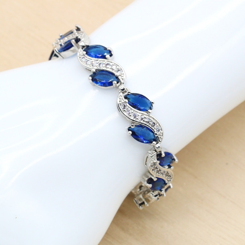 Royal Blue Zircon Jewelry Set for Women – Silver Necklace, Earrings, Bracelet & Ring for Weddings, Parties & Gifts Aestra