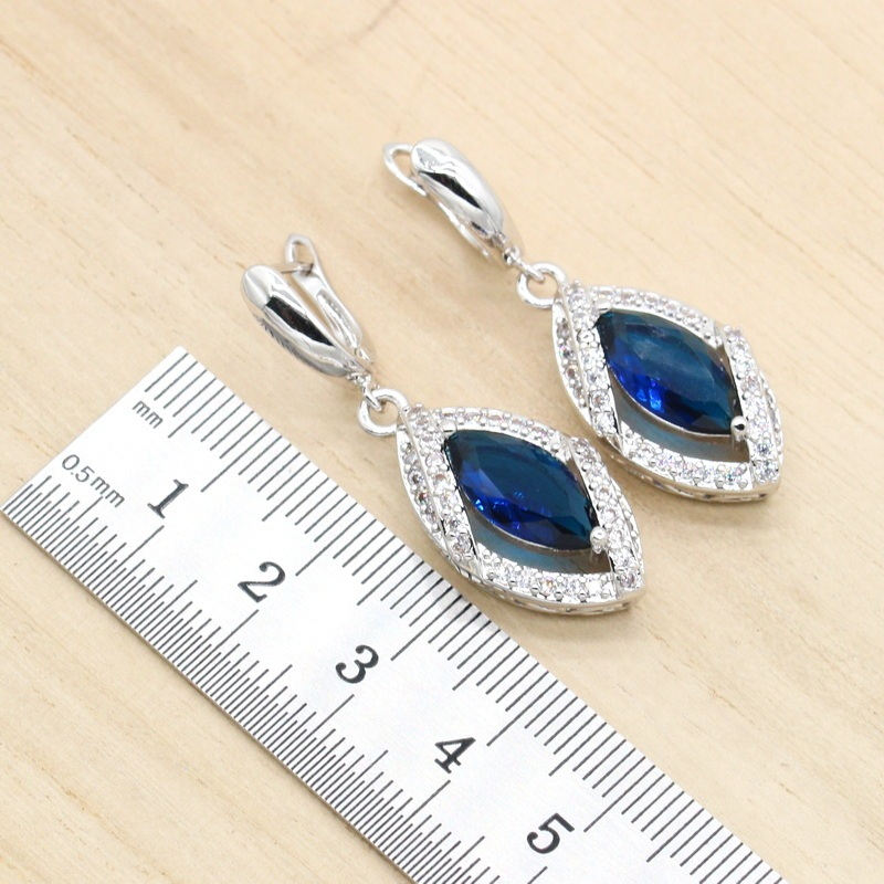 Royal Blue Zircon Jewelry Set for Women – Silver Necklace, Earrings, Bracelet & Ring for Weddings, Parties & Gifts Aestra