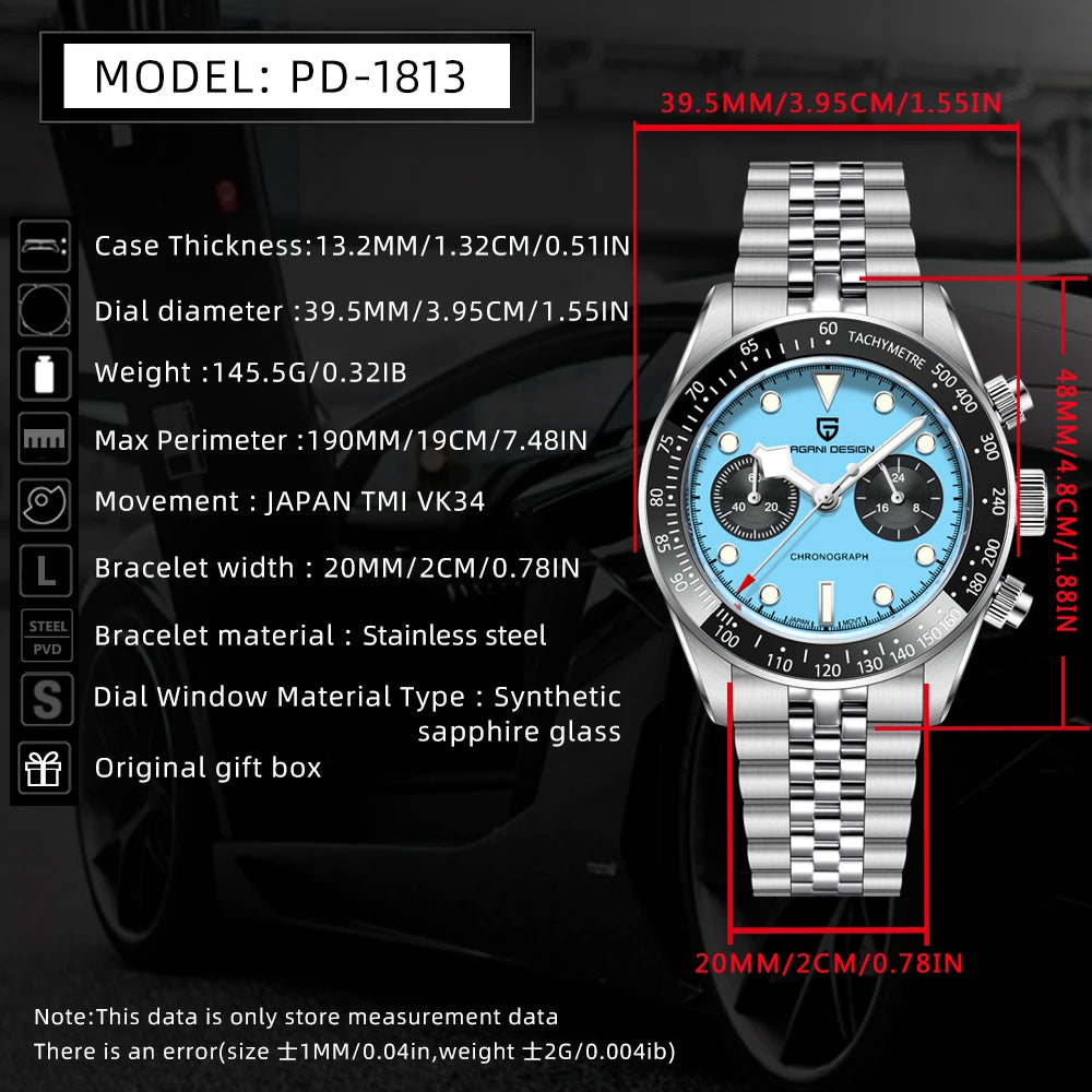 PAGANI DESIGN 1813 BB Flamingo Chronograph Men’s Watch – Luxury Sports Quartz Timepiece, Sapphire Crystal, 100M Waterproof (2026 Model)