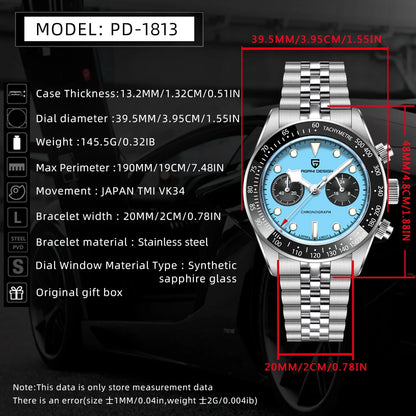 PAGANI DESIGN 1813 BB Flamingo Chronograph Men’s Watch – Luxury Sports Quartz Timepiece, Sapphire Crystal, 100M Waterproof (2026 Model)