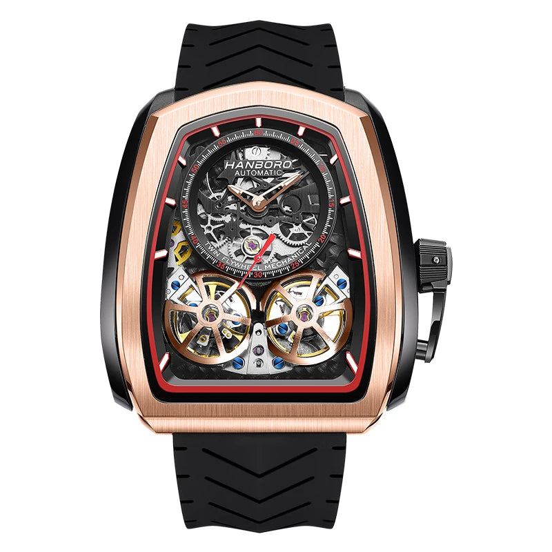 Luxury Double Flying Wheel Automatic Mechanical Watch for Men – Irregular Hollow Dial, Supercar Gear Design, Personalized Statement Timepiece Onur